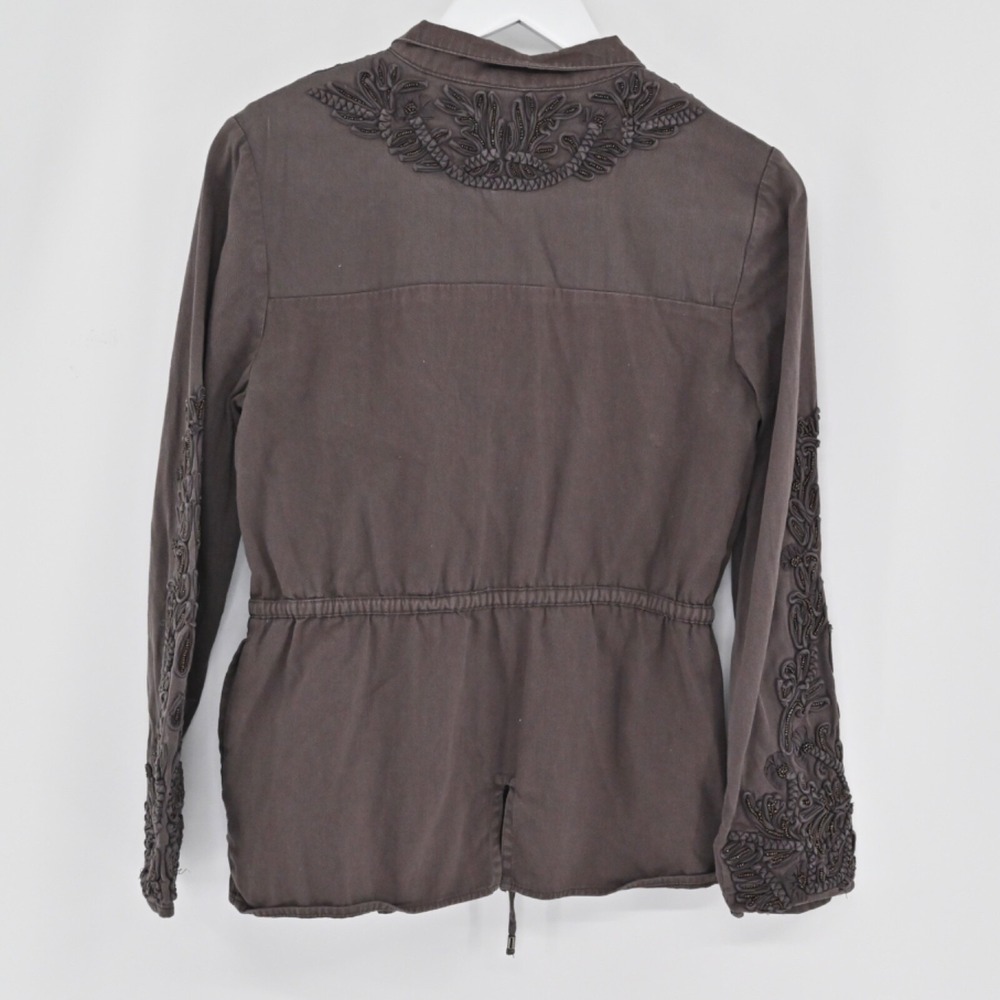 Anthropologie Love Sam Travis Jacket Womens Size XS Military Brown Embellished - Picture 2 of 14